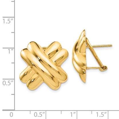 14K Yellow Gold Polished X Omega Back Post Earrings