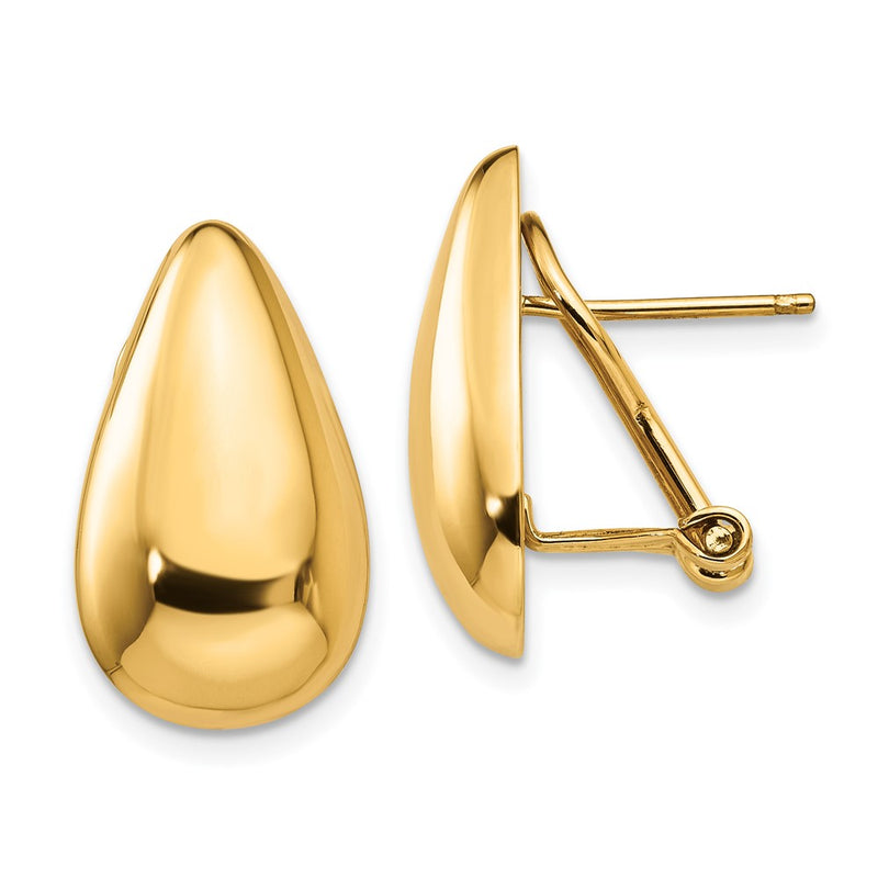 14K Yellow Gold Polished Teardrop Omega Back Post Earrings