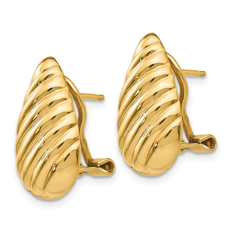 14K Yellow Gold Polished Diagonal Teardrop Omega Back Post Earrings
