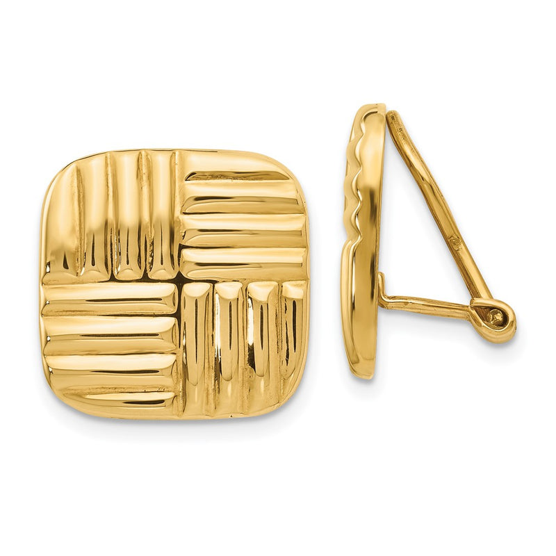 14K Yellow Gold Non Pierced Basket Weave Earrings