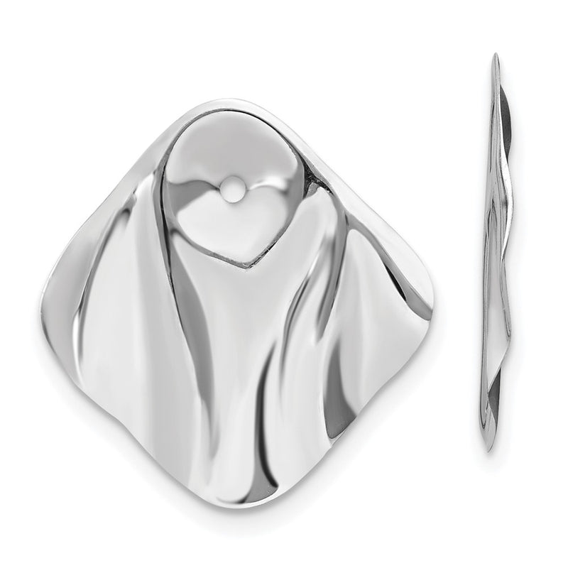 14K White Gold Polished Hammered Square Earring Jackets