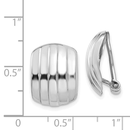 14K White Gold Polished Ribbed Non Pierced Omega Back Earrings