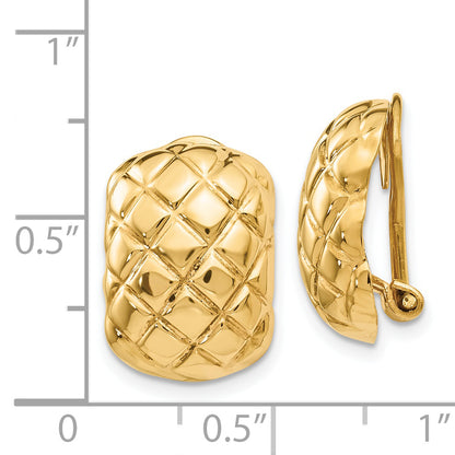 14K Yellow Gold Polished Quilted Non Pierced Omega Back Earrings