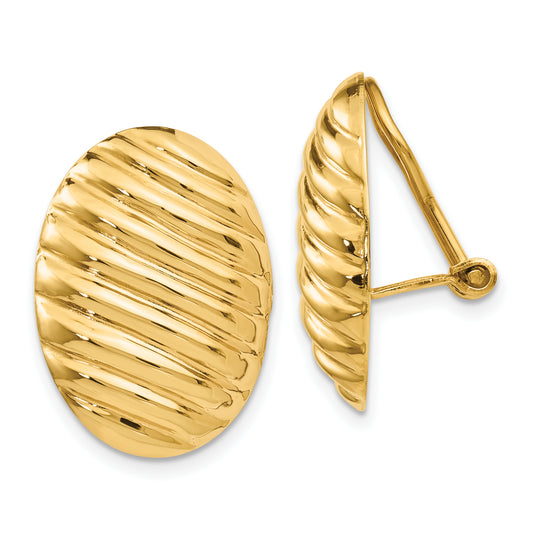 14K Yellow Gold Polished Button Non Pierced Omega Back Earrings