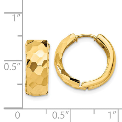 14K Yellow Gold Faceted & Polished Hinged 6mm Hoop Earrings