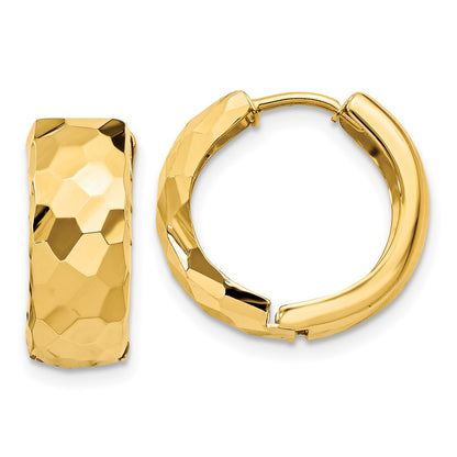 14K Yellow Gold Faceted & Polished Hinged 6mm Hoop Earrings