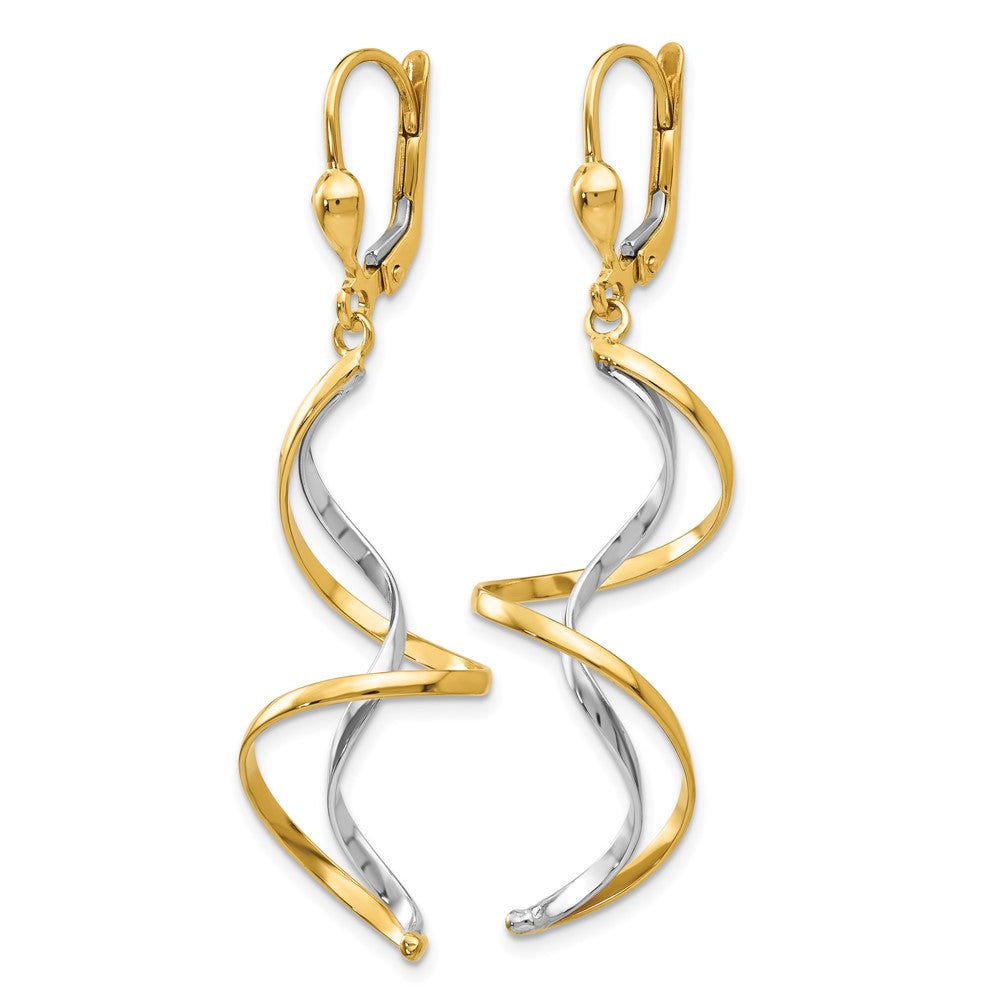 14K Two Tone Spiral Dangle Earrings