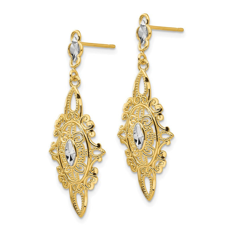 14K Yellow & Rhodium Diamond Cut Filigree E