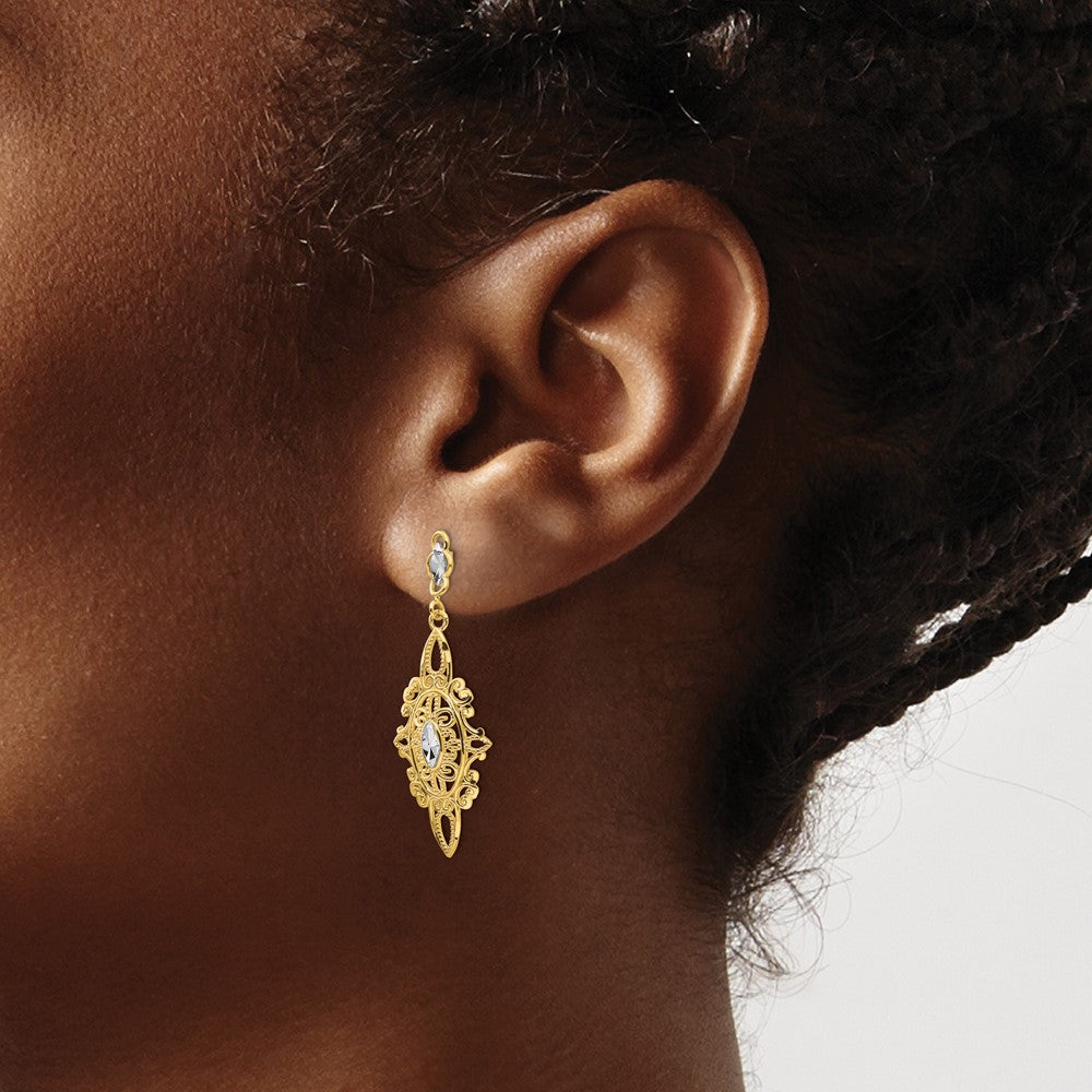 14K Yellow & Rhodium Diamond Cut Filigree E