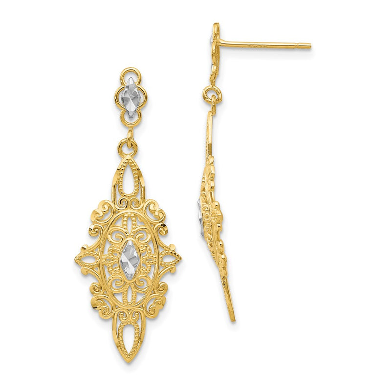 14K Yellow & Rhodium Diamond Cut Filigree E