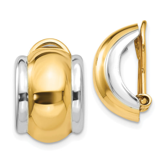 14K Yellow & Rhodium With Omega Clip Non Pierced Earrings