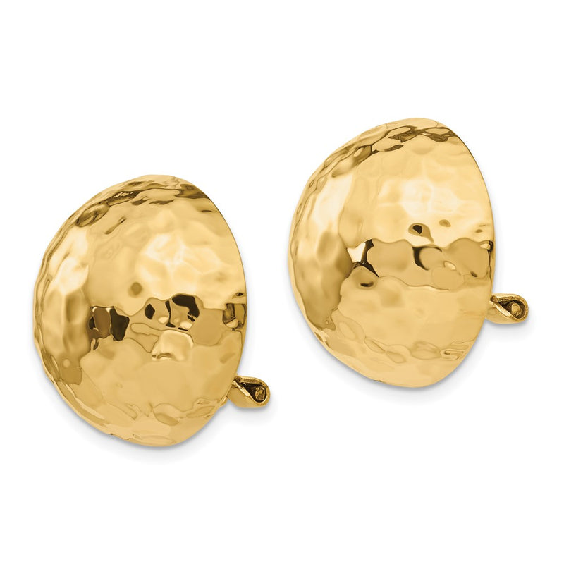 14K Yellow Gold Omega Clip 20mm Hammered Non Pierced Earrings