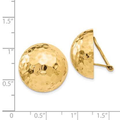 14K Yellow Gold Omega Clip 20mm Hammered Non Pierced Earrings
