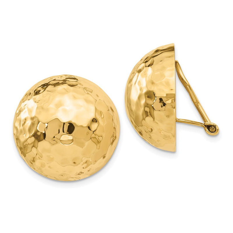 14K Yellow Gold Omega Clip 20mm Hammered Non Pierced Earrings