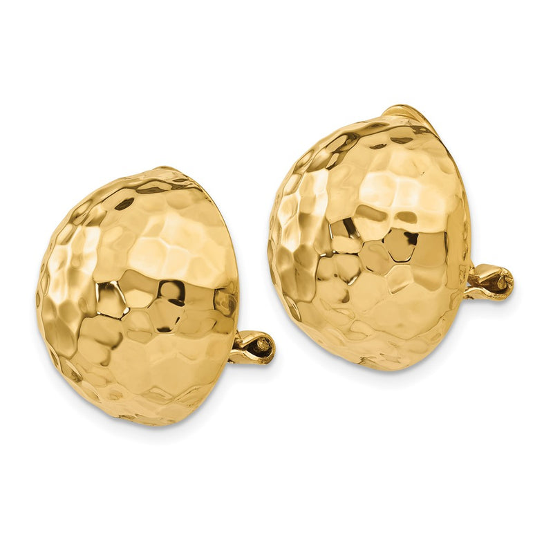 14K Yellow Gold Omega Clip 18mm Hammered Non Pierced Earrings