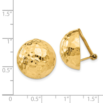 14K Yellow Gold Omega Clip 18mm Hammered Non Pierced Earrings