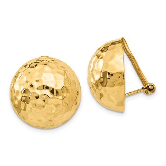 14K Yellow Gold Omega Clip 18mm Hammered Non Pierced Earrings