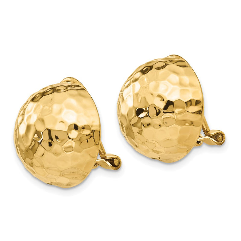 14K Yellow Gold Omega Clip 16mm Hammered Non Pierced Earrings