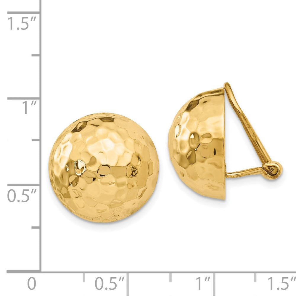 14K Yellow Gold Omega Clip 16mm Hammered Non Pierced Earrings
