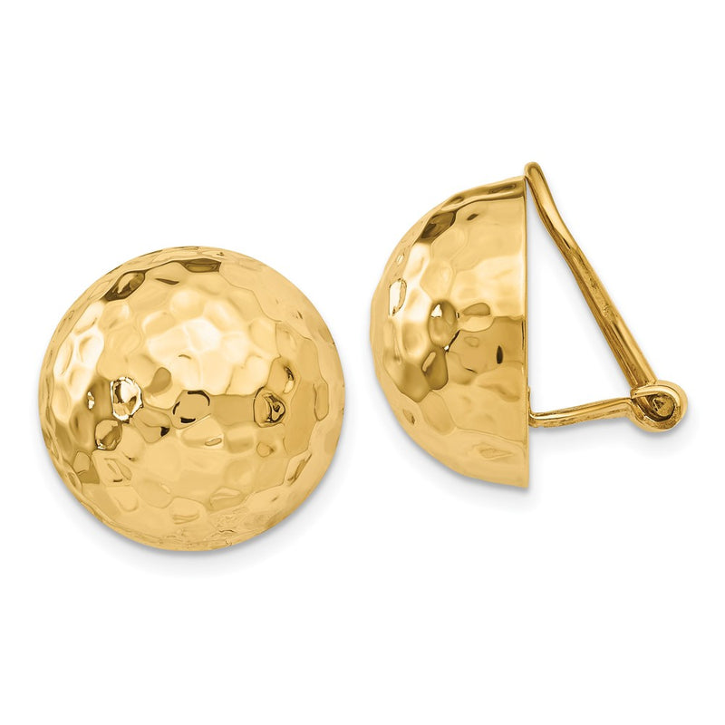 14K Yellow Gold Omega Clip 16mm Hammered Non Pierced Earrings