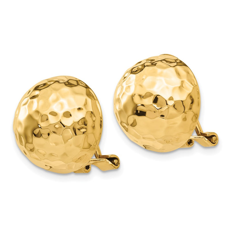 14K Yellow Gold Omega Clip 14mm Hammered Non Pierced Earrings