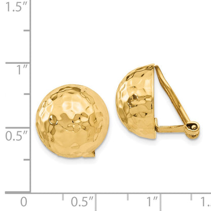 14K Yellow Gold Omega Clip 14mm Hammered Non Pierced Earrings