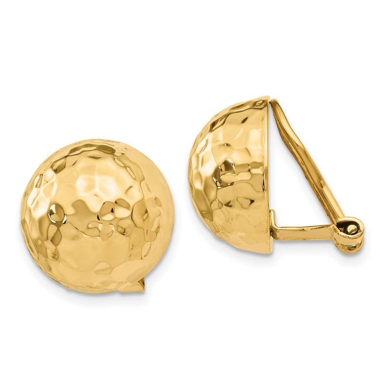 14K Yellow Gold Omega Clip 14mm Hammered Non Pierced Earrings