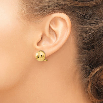 14K Yellow Gold Omega Clip 12mm Hammered Non Pierced Earrings