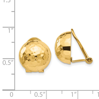 14K Yellow Gold Omega Clip 12mm Hammered Non Pierced Earrings