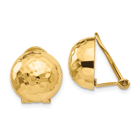 14K Yellow Gold Omega Clip 12mm Hammered Non Pierced Earrings