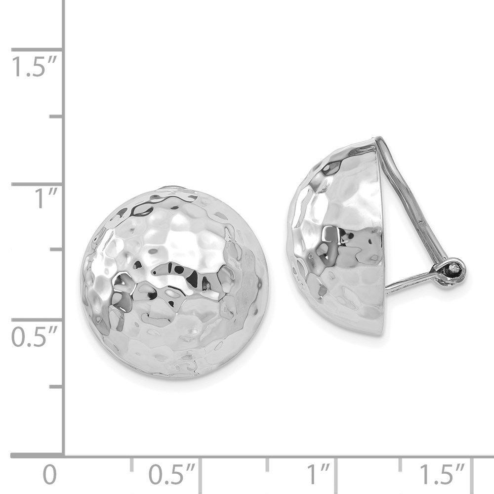 14K White Gold 18mm Hammered Non Pierced Earrings