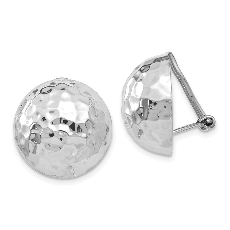14K White Gold 18mm Hammered Non Pierced Earrings