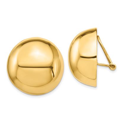 14K Yellow Gold Omega Clip 24mm Half Ball Non Pierced Earrings