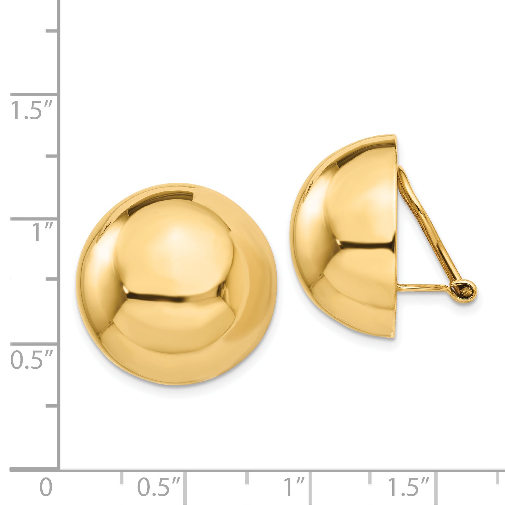 14K Yellow Gold Omega Clip 20mm Half Ball Non Pierced Earrings