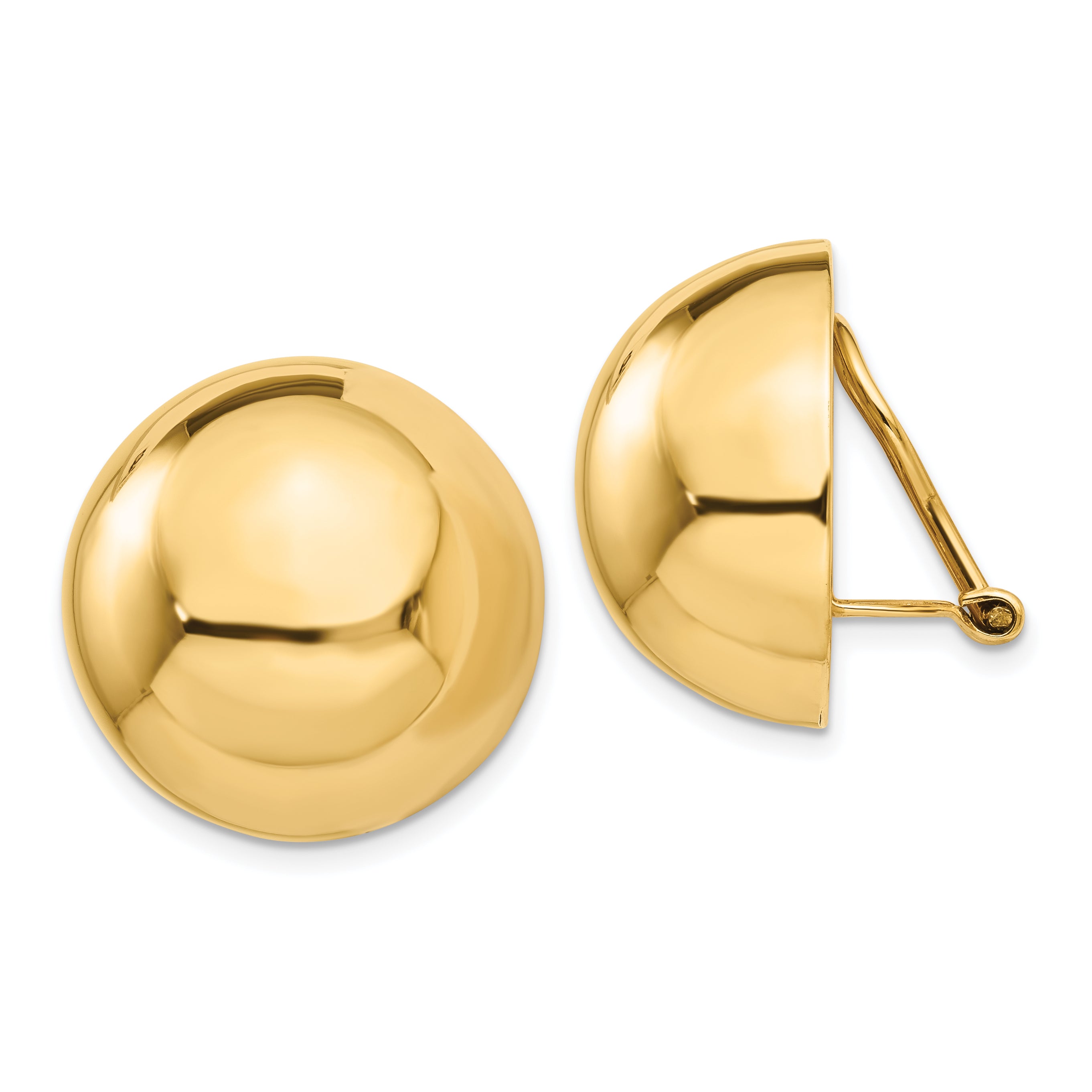 14K Yellow Gold Omega Clip 20mm Half Ball Non Pierced Earrings