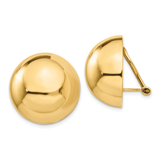14K Yellow Gold Omega Clip 20mm Half Ball Non Pierced Earrings