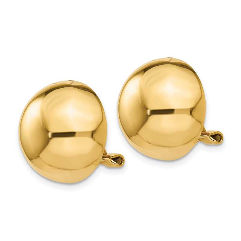 14K Yellow Gold Omega Clip 16mm Half Ball Non Pierced Earrings