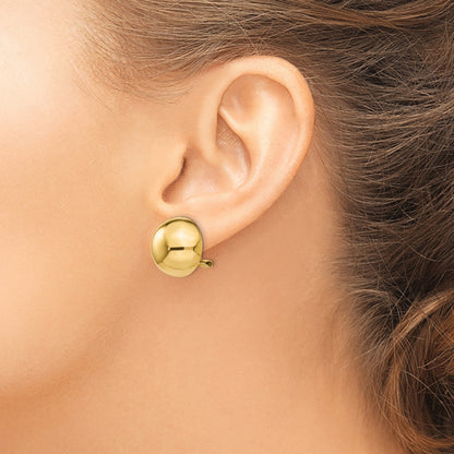 14K Yellow Gold Omega Clip 16mm Half Ball Non Pierced Earrings