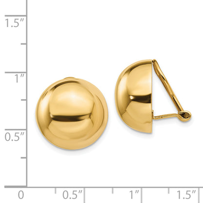 14K Yellow Gold Omega Clip 16mm Half Ball Non Pierced Earrings