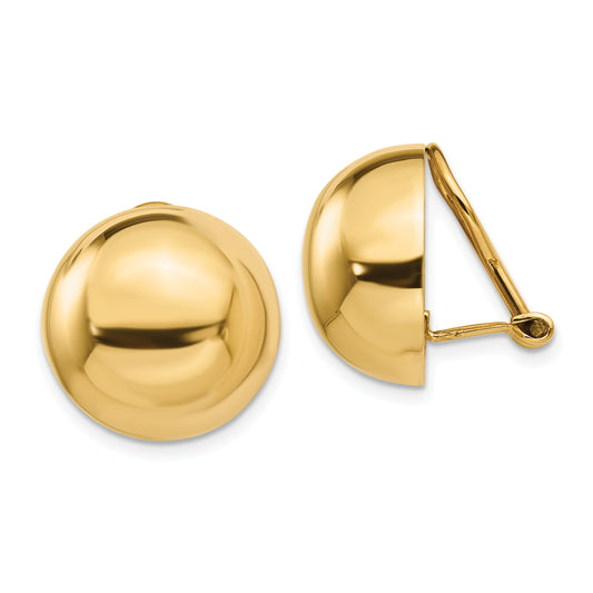 14K Yellow Gold Omega Clip 16mm Half Ball Non Pierced Earrings