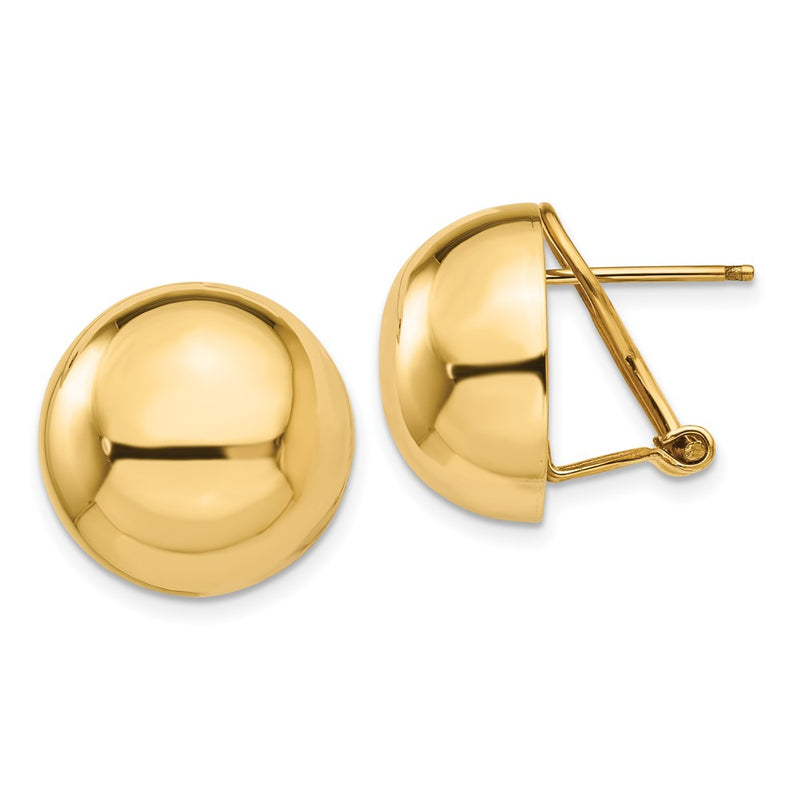 14K Yellow Gold Omega Clip 16mm Half Ball Earrings