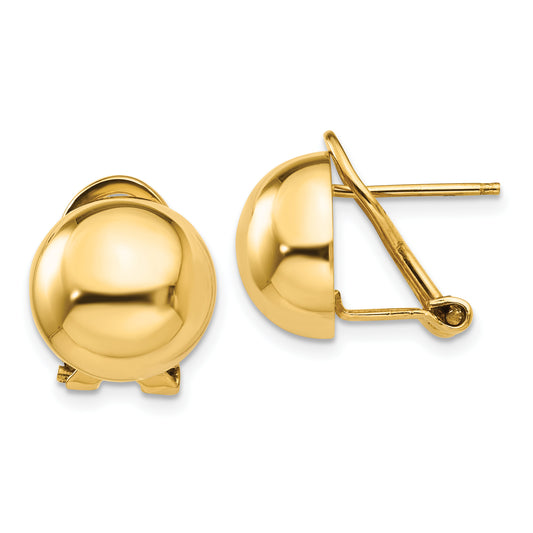14K Yellow Gold Omega Clip 12mm Half Ball Earrings