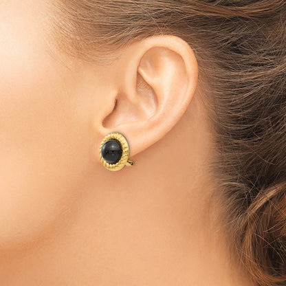 14K Yellow Gold Omega Clip Non Pierced Onyx Earrings