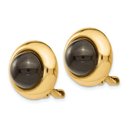 14K Yellow Gold Omega Clip Onyx Non Pierced Earrings