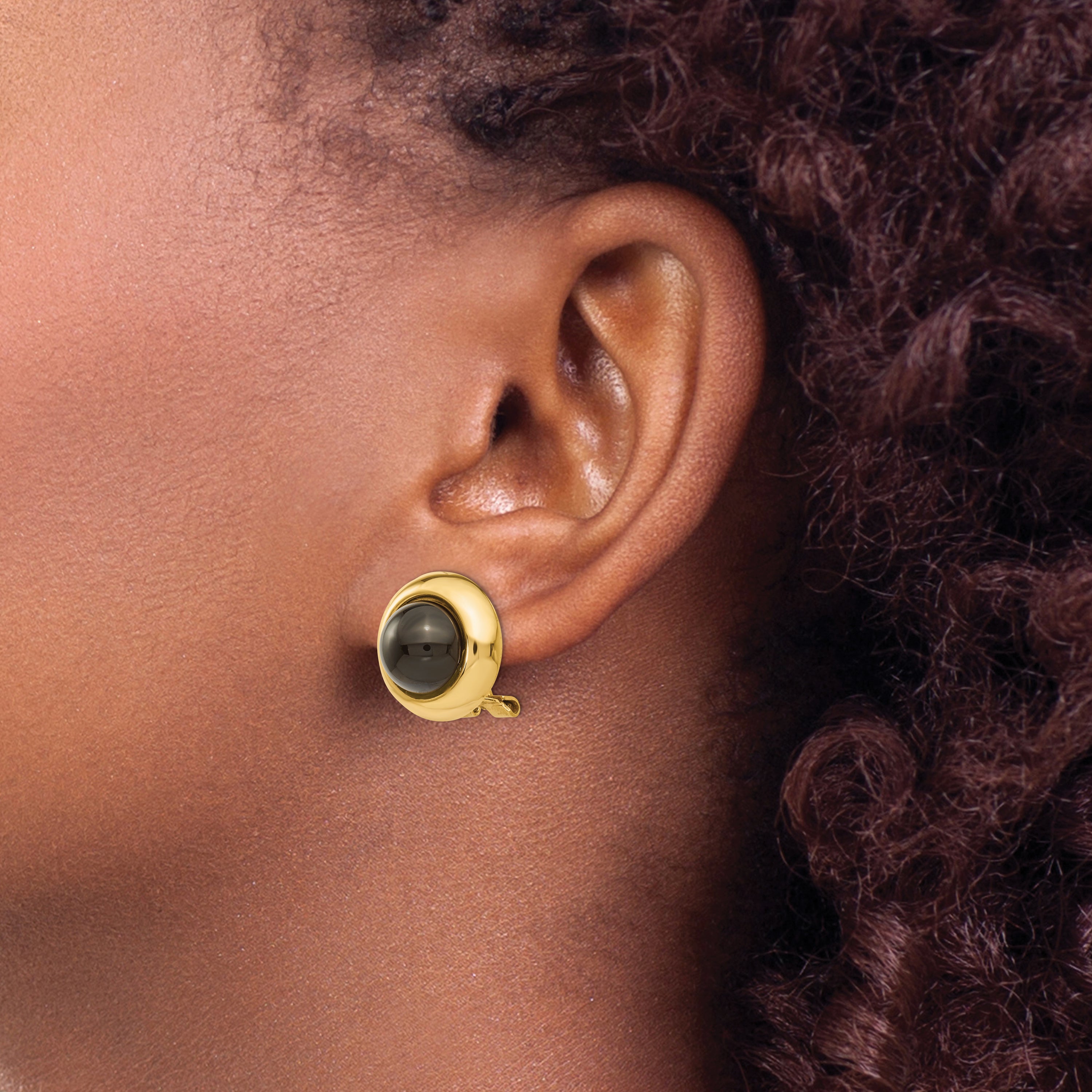 14K Yellow Gold Omega Clip Onyx Non Pierced Earrings