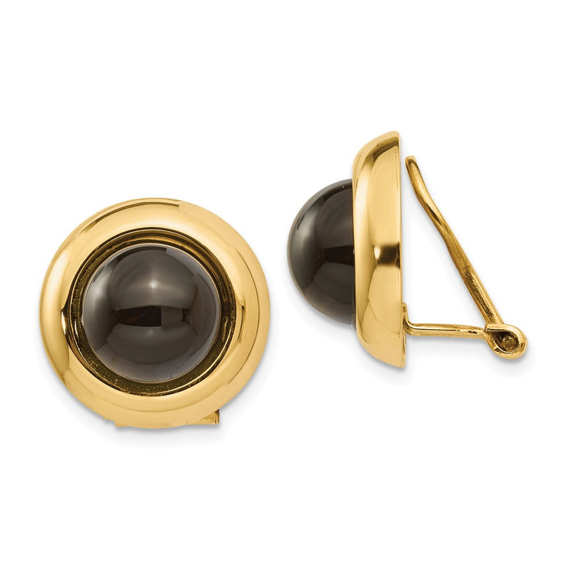 14K Yellow Gold Omega Clip Onyx Non Pierced Earrings