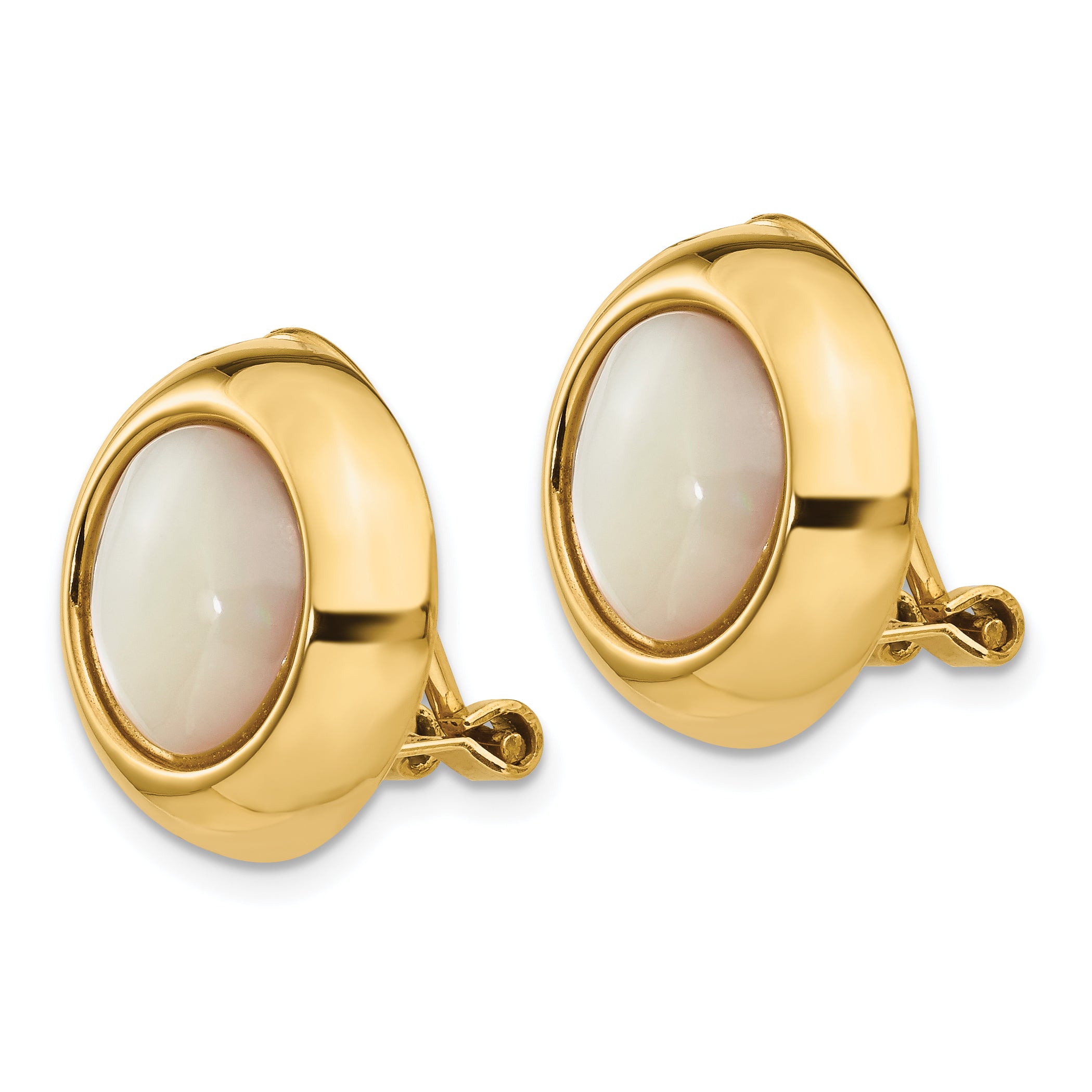 14K Yellow Gold Omega Clip Mop Non Pierced Earrings