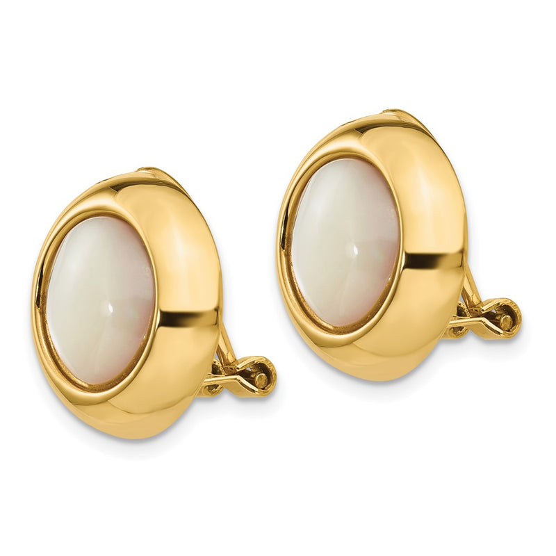 14K Yellow Gold Omega Clip Mop Non Pierced Earrings