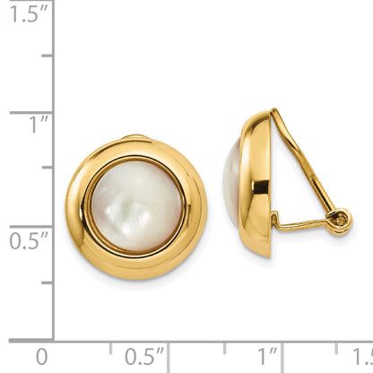 14K Yellow Gold Omega Clip Mop Non Pierced Earrings