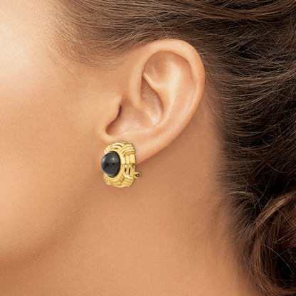 14K Yellow Gold Omega Clip Onyx Non Pierced Earrings